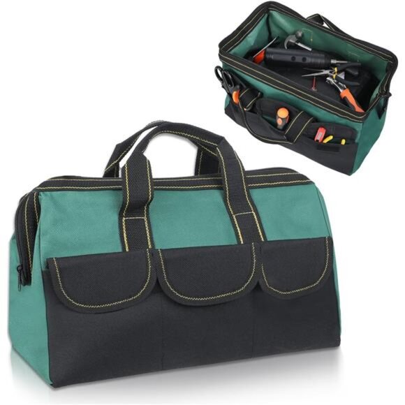 Wide Mouth Tool Bag 16 Inch Green Waterproof Power Tool Bag Organizer Drill - Picture 1 of 8